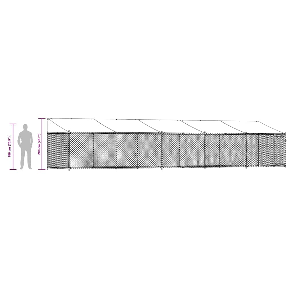 hundegård med tag og låge 10x2x2 m galvaniseret stål grå