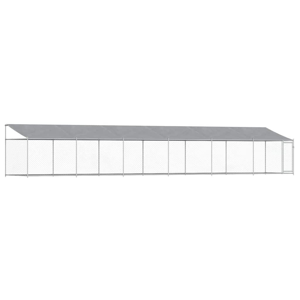 hundegård med tag og låge 12x2x2 m galvaniseret stål grå