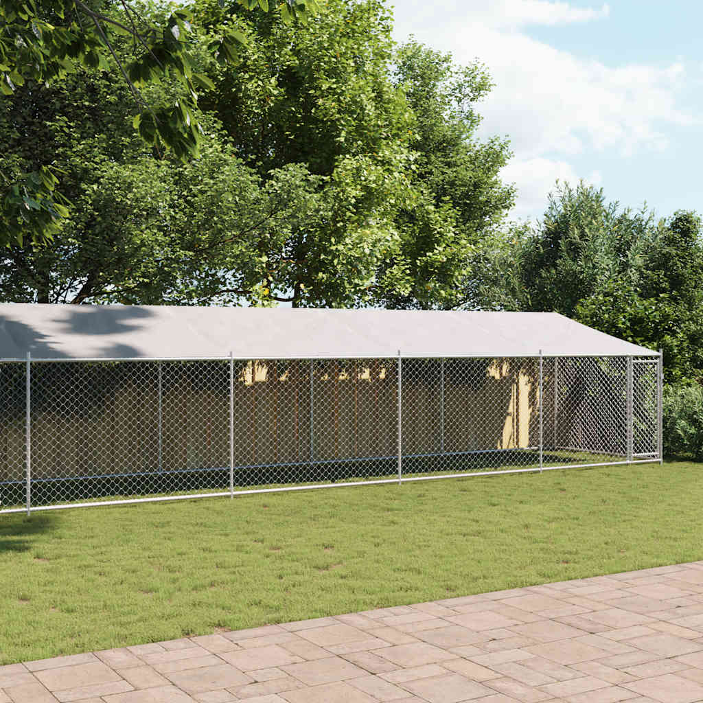 hundegård med tag og låge 12x2x2 m galvaniseret stål grå