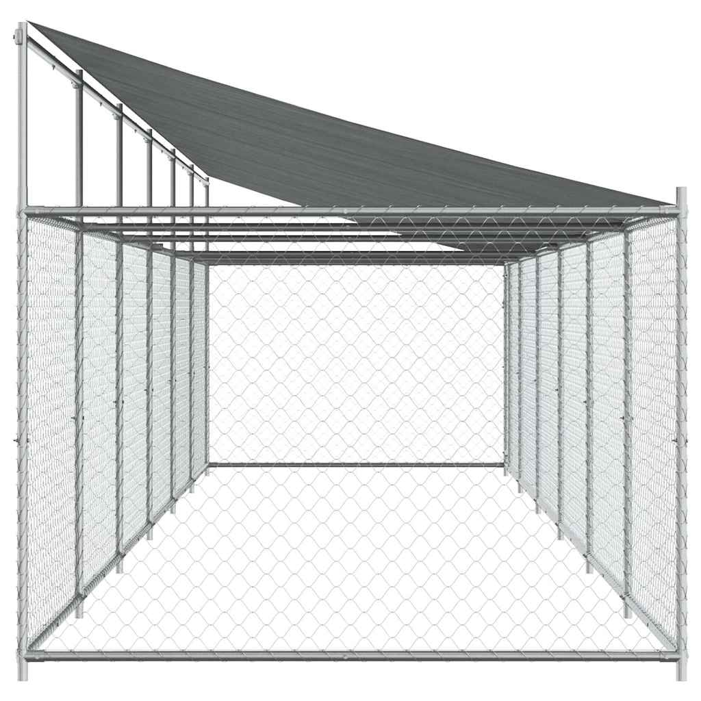 hundegård med tag og låge 12x2x2 m galvaniseret stål grå