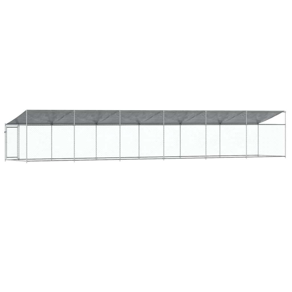 hundegård med tag og låge 12x2x2 m galvaniseret stål grå