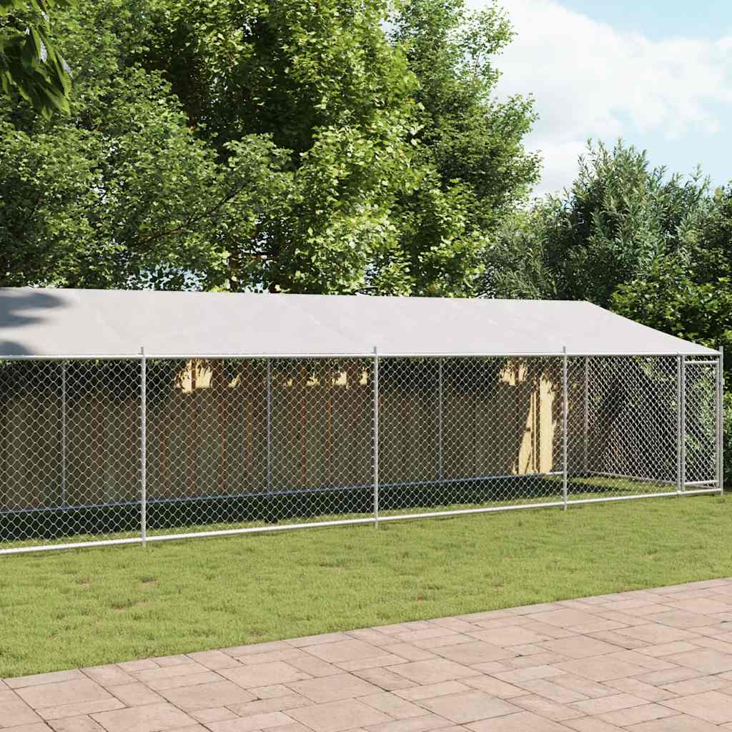 hundegård med tag og låge 12x2x2 m galvaniseret stål grå