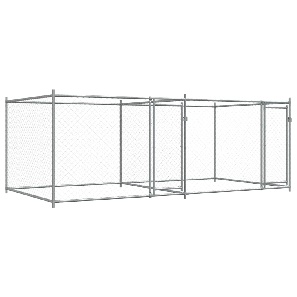 hundegård med låge 4x2x1,5 m galvaniseret stål grå