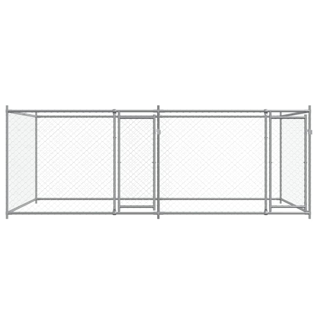 hundegård med låge 4x2x1,5 m galvaniseret stål grå