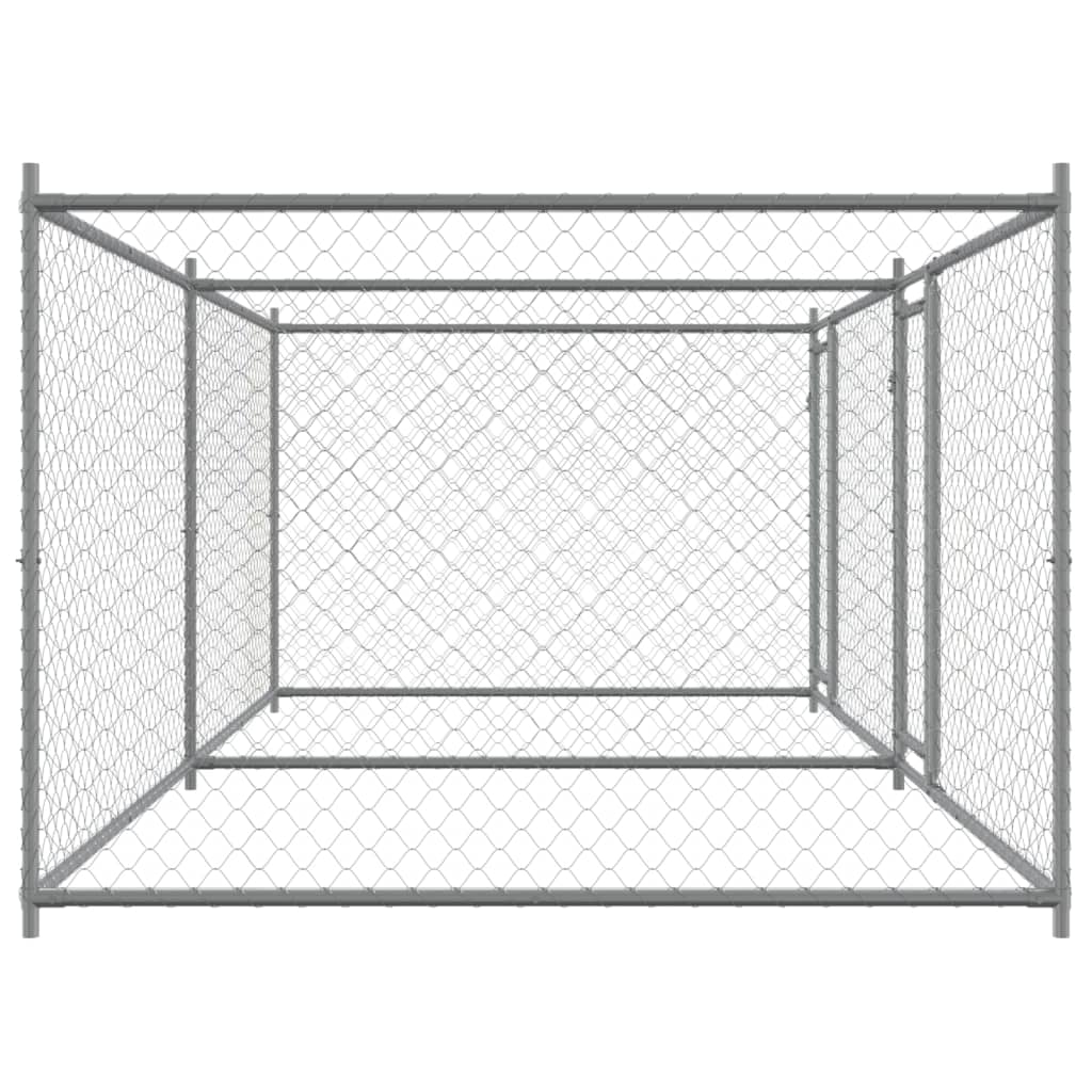 hundegård med låge 4x2x1,5 m galvaniseret stål grå
