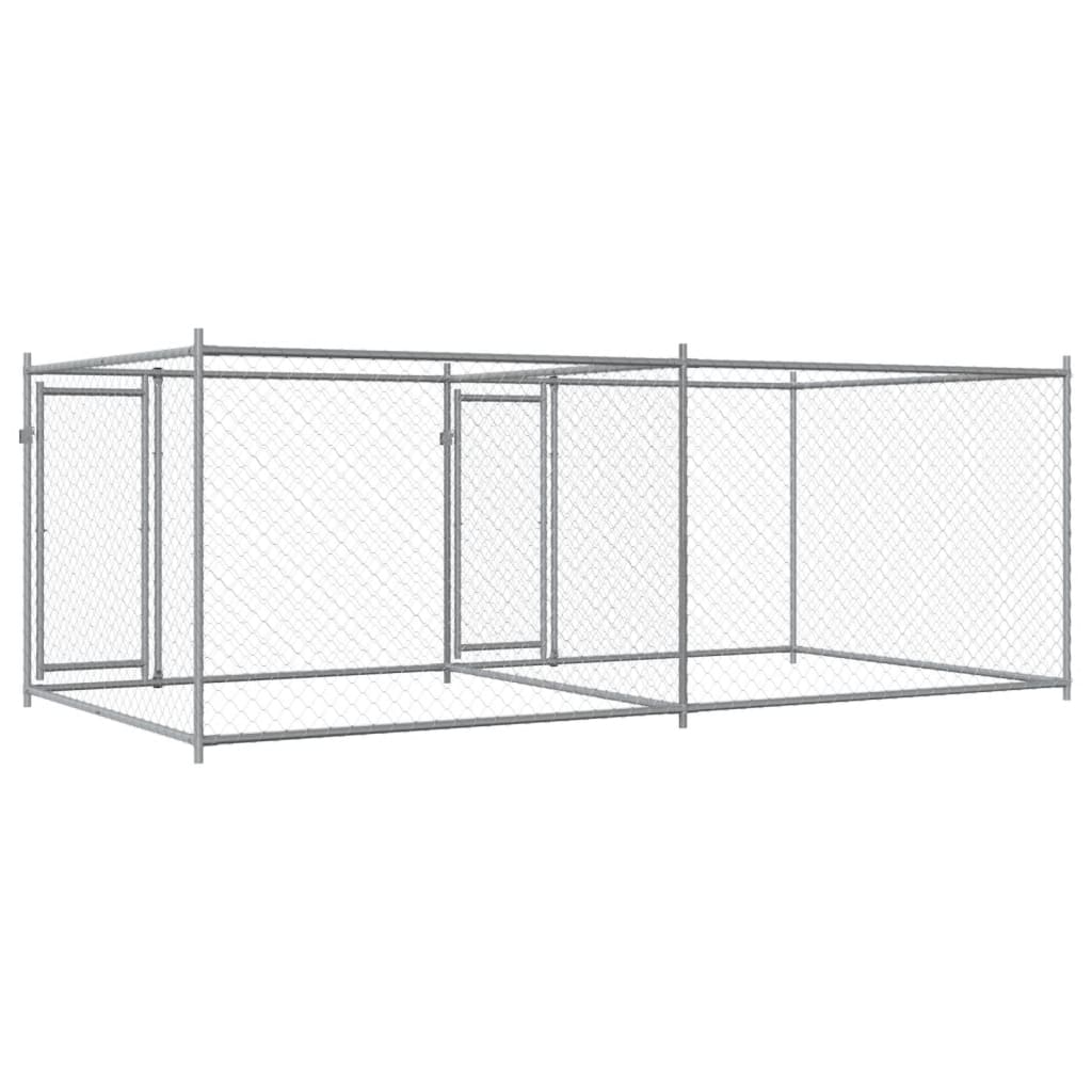 hundegård med låge 4x2x1,5 m galvaniseret stål grå