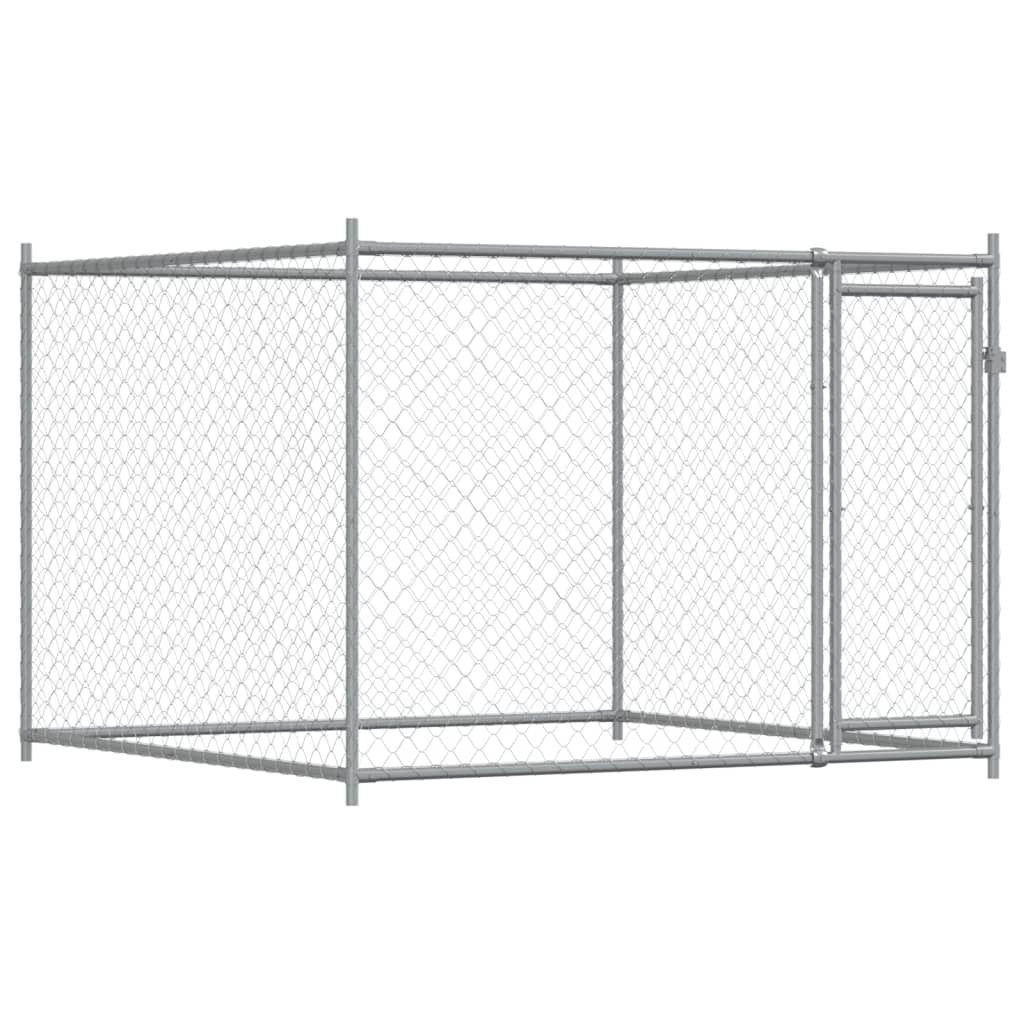 hundegård med låge 4x2x1,5 m galvaniseret stål grå