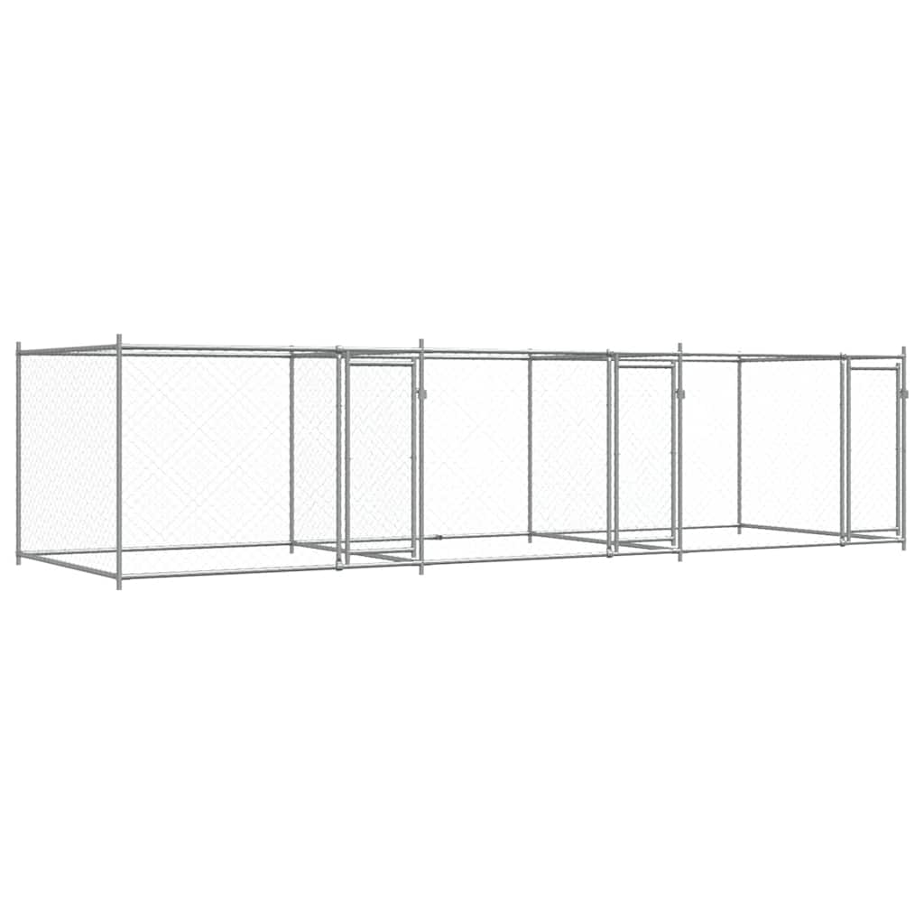 hundegård med låge 6x2x1,5 m galvaniseret stål grå
