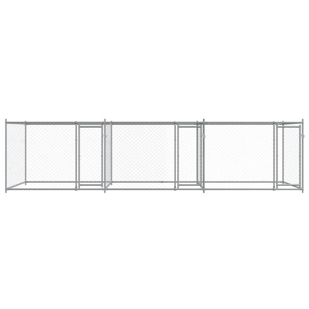 hundegård med låge 6x2x1,5 m galvaniseret stål grå
