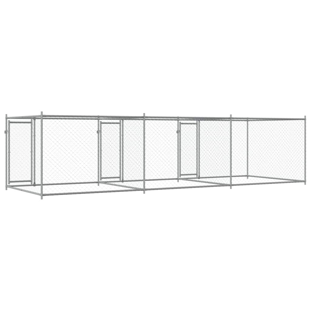 hundegård med låge 6x2x1,5 m galvaniseret stål grå