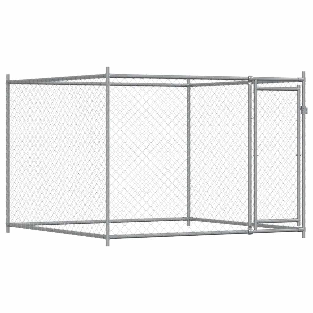 hundegård med låge 6x2x1,5 m galvaniseret stål grå