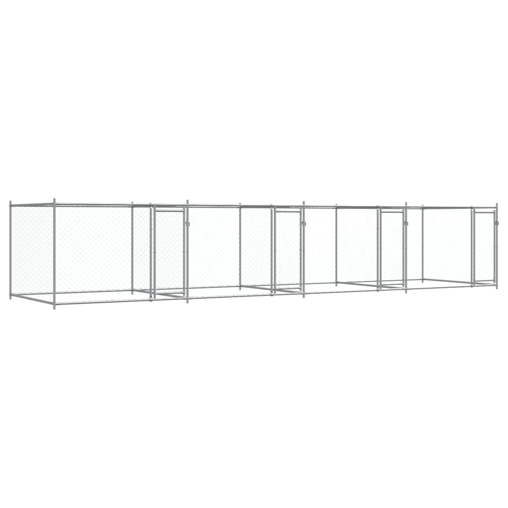 hundegård med låger 8x2x1,5 m galvaniseret stål grå