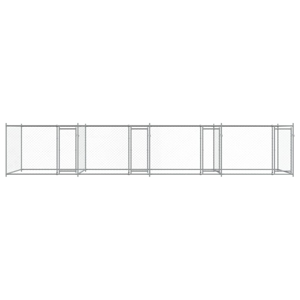 hundegård med låger 8x2x1,5 m galvaniseret stål grå