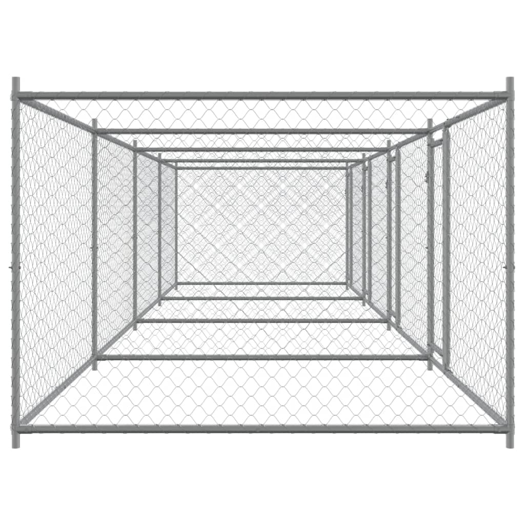 hundegård med låger 8x2x1,5 m galvaniseret stål grå