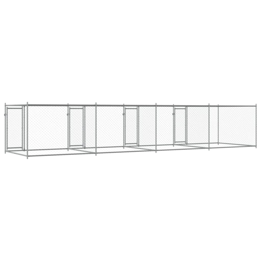 hundegård med låger 8x2x1,5 m galvaniseret stål grå