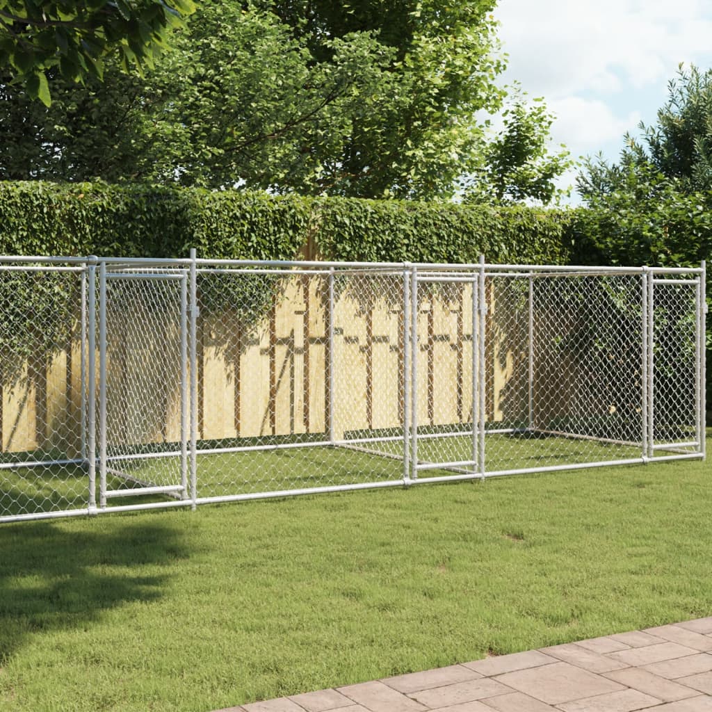 hundegård med låger 8x2x1,5 m galvaniseret stål grå
