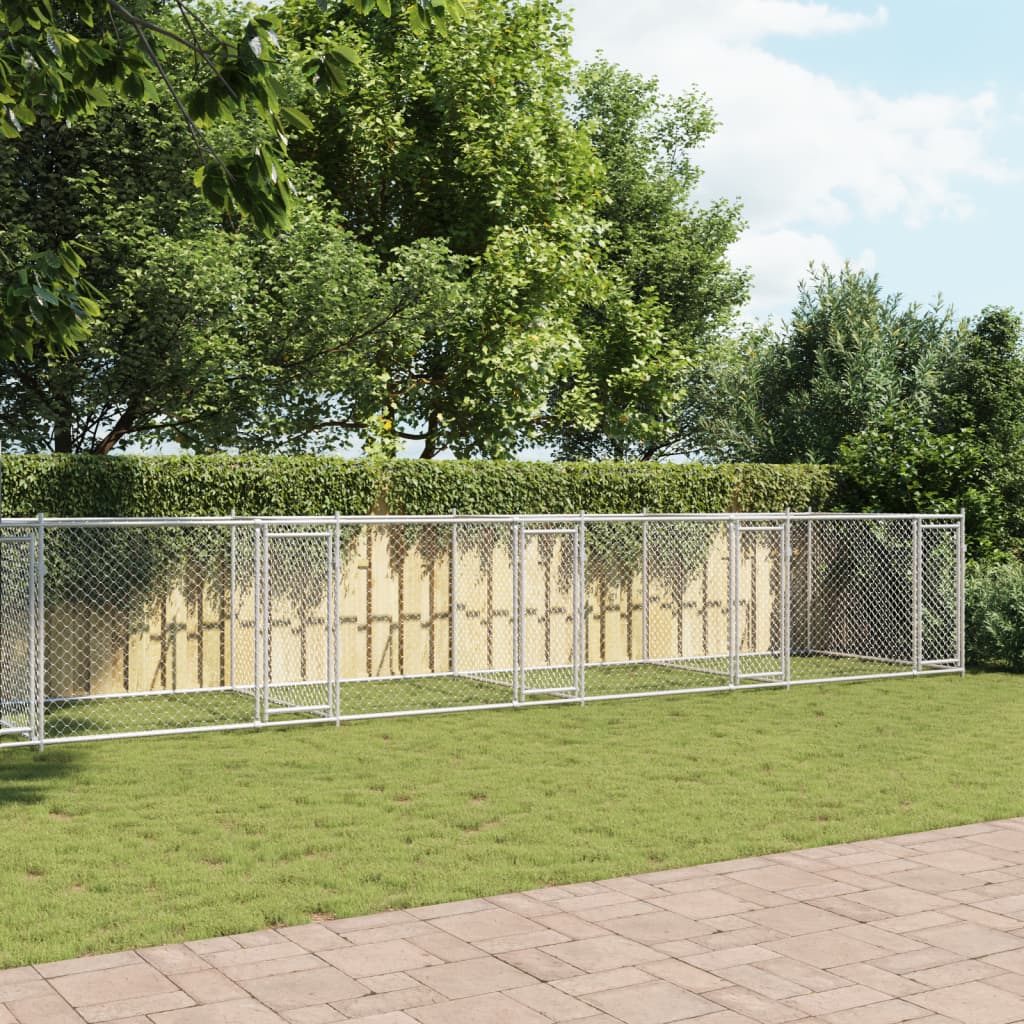 hundegård med låger 10x2x1,5 m galvaniseret stål grå