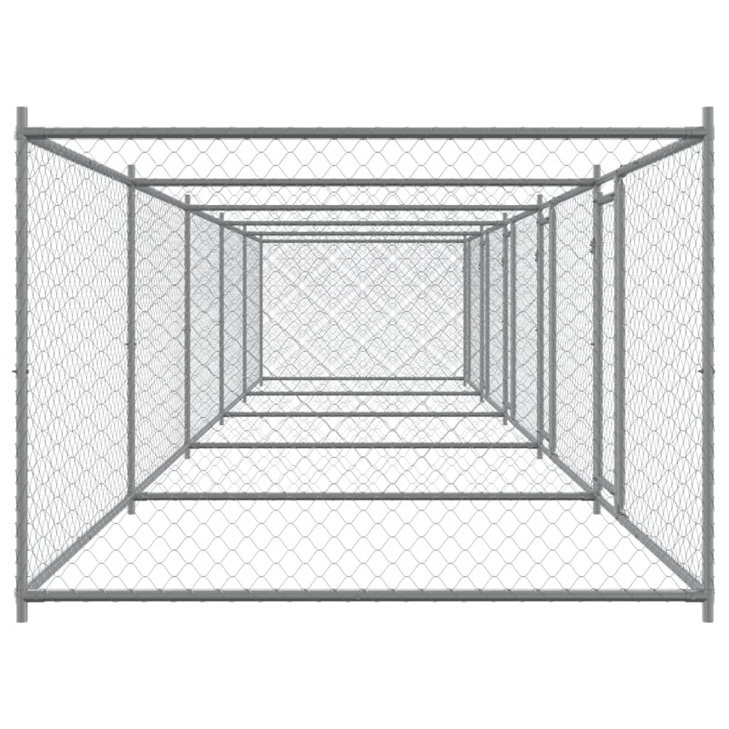 hundegård med låger 10x2x1,5 m galvaniseret stål grå