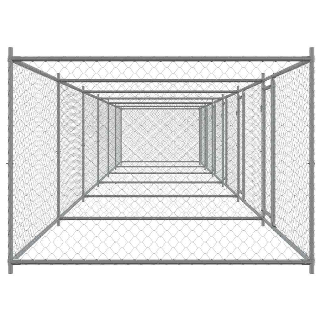 hundegård med låger 12x2x1,5 m galvaniseret stål grå