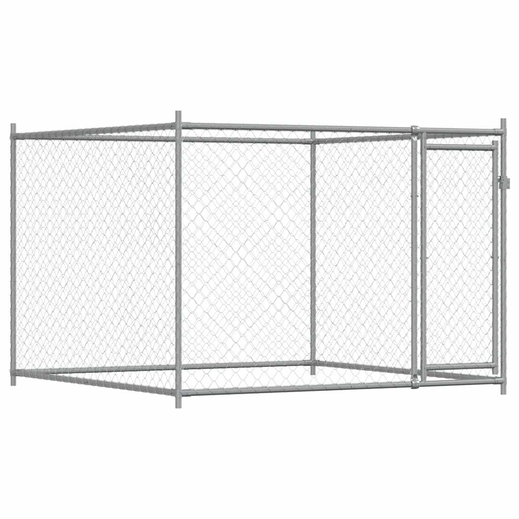 hundegård med låger 12x2x1,5 m galvaniseret stål grå