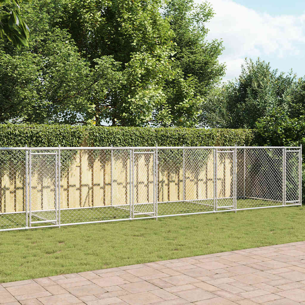 hundegård med låger 12x2x1,5 m galvaniseret stål grå