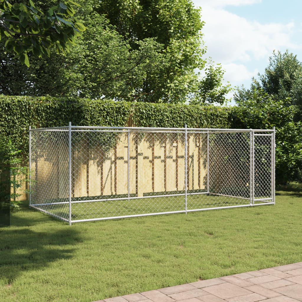 hundegård med låge 4x2x1,5 m galvaniseret stål grå