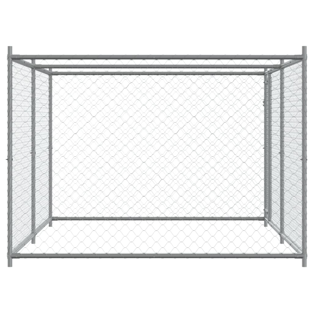 hundegård med låge 4x2x1,5 m galvaniseret stål grå