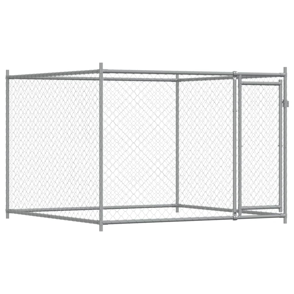 hundegård med låge 4x2x1,5 m galvaniseret stål grå