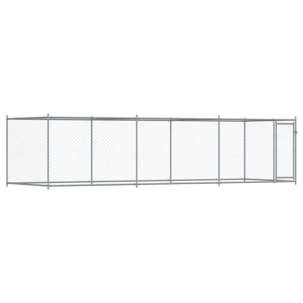 hundegård med låge 6x2x1,5 m galvaniseret stål grå