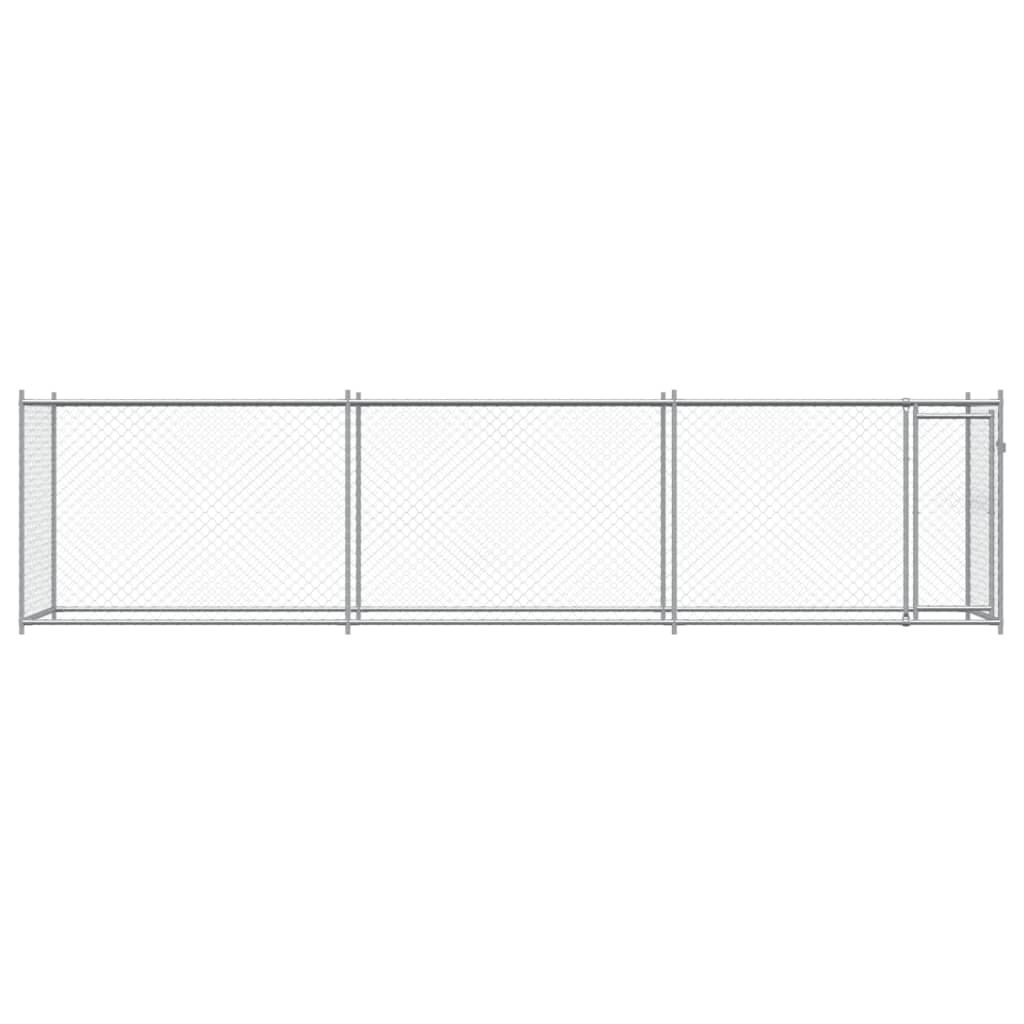 hundegård med låge 6x2x1,5 m galvaniseret stål grå