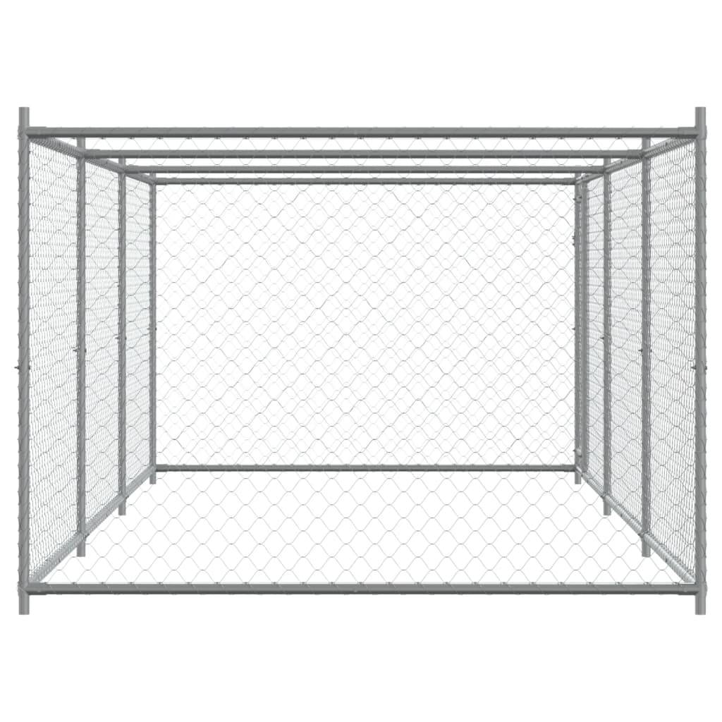 hundegård med låge 6x2x1,5 m galvaniseret stål grå
