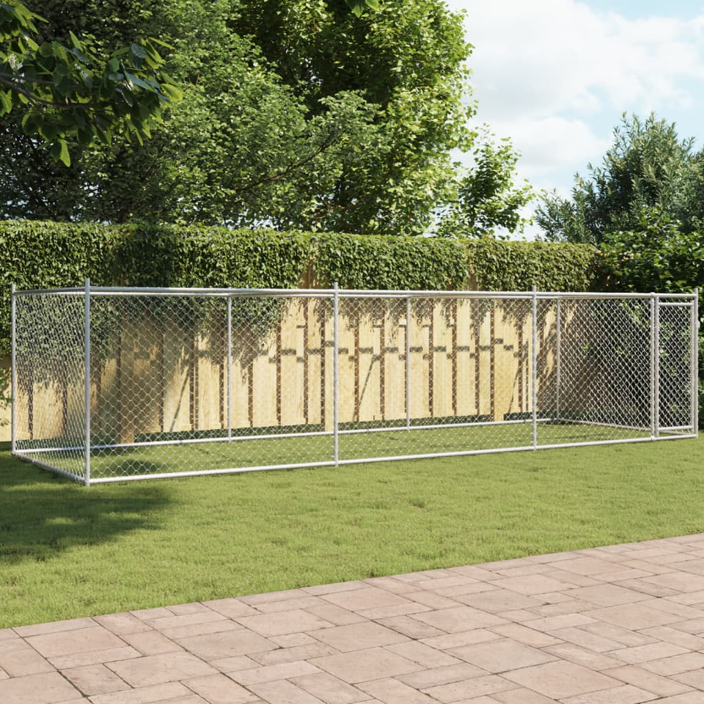 hundegård med låge 6x2x1,5 m galvaniseret stål grå