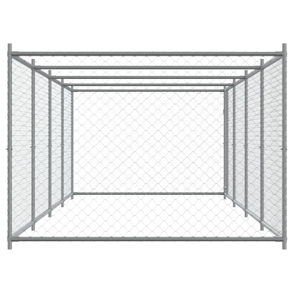 hundegård med låge 8x2x1,5 m galvaniseret stål grå