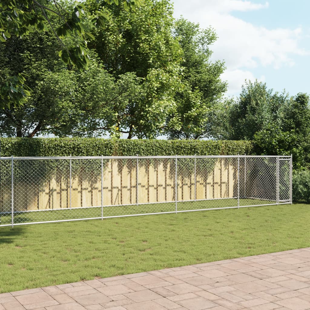 hundegård med låge 10x2x1,5 m galvaniseret stål grå