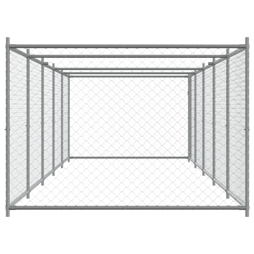 hundegård med låge 10x2x1,5 m galvaniseret stål grå