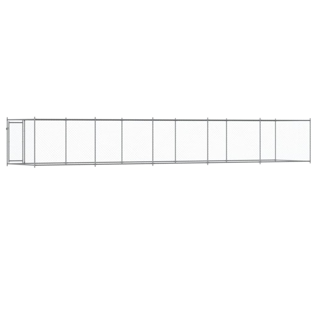 hundegård med låge 10x2x1,5 m galvaniseret stål grå