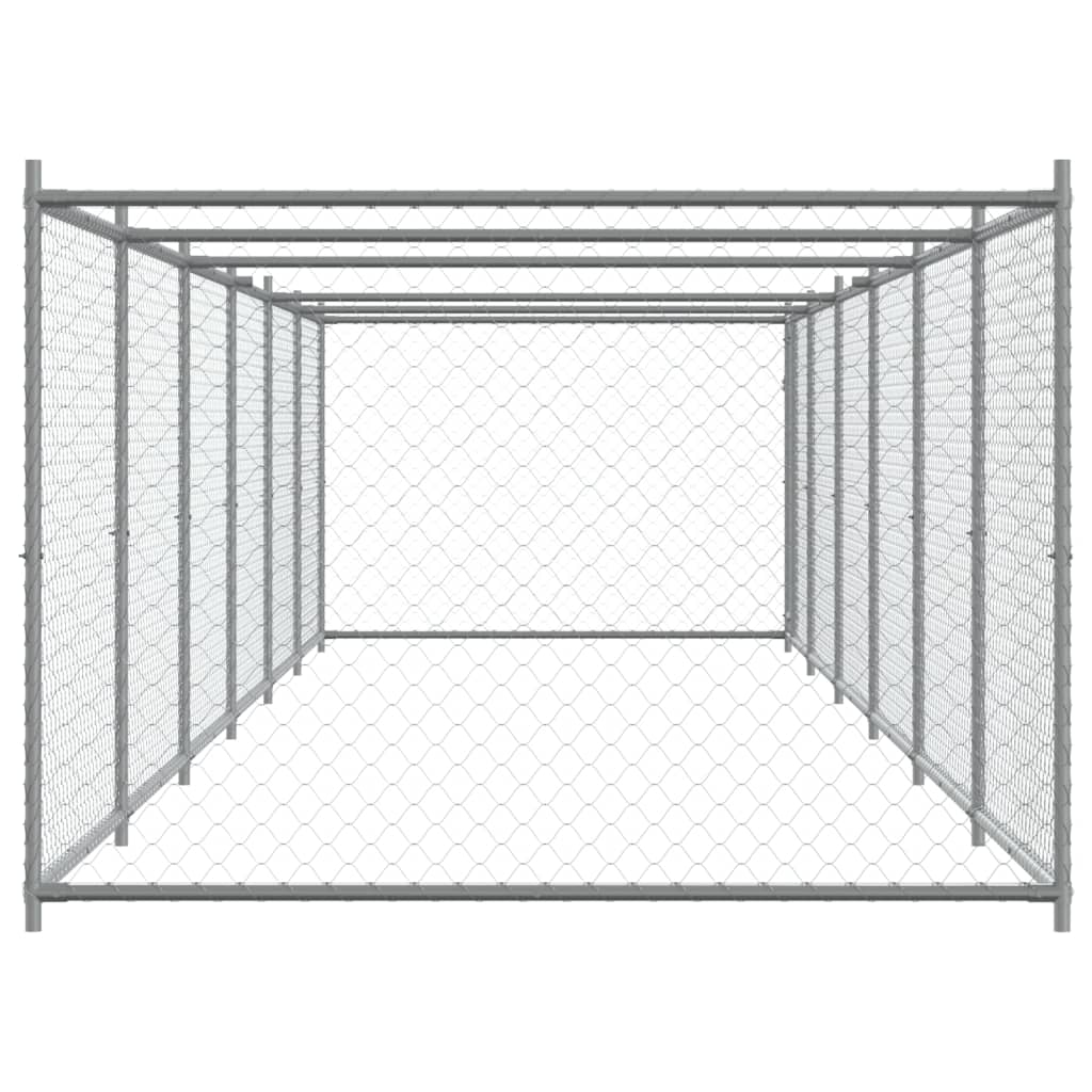 hundegård med låge 12x2x1,5 m galvaniseret stål grå