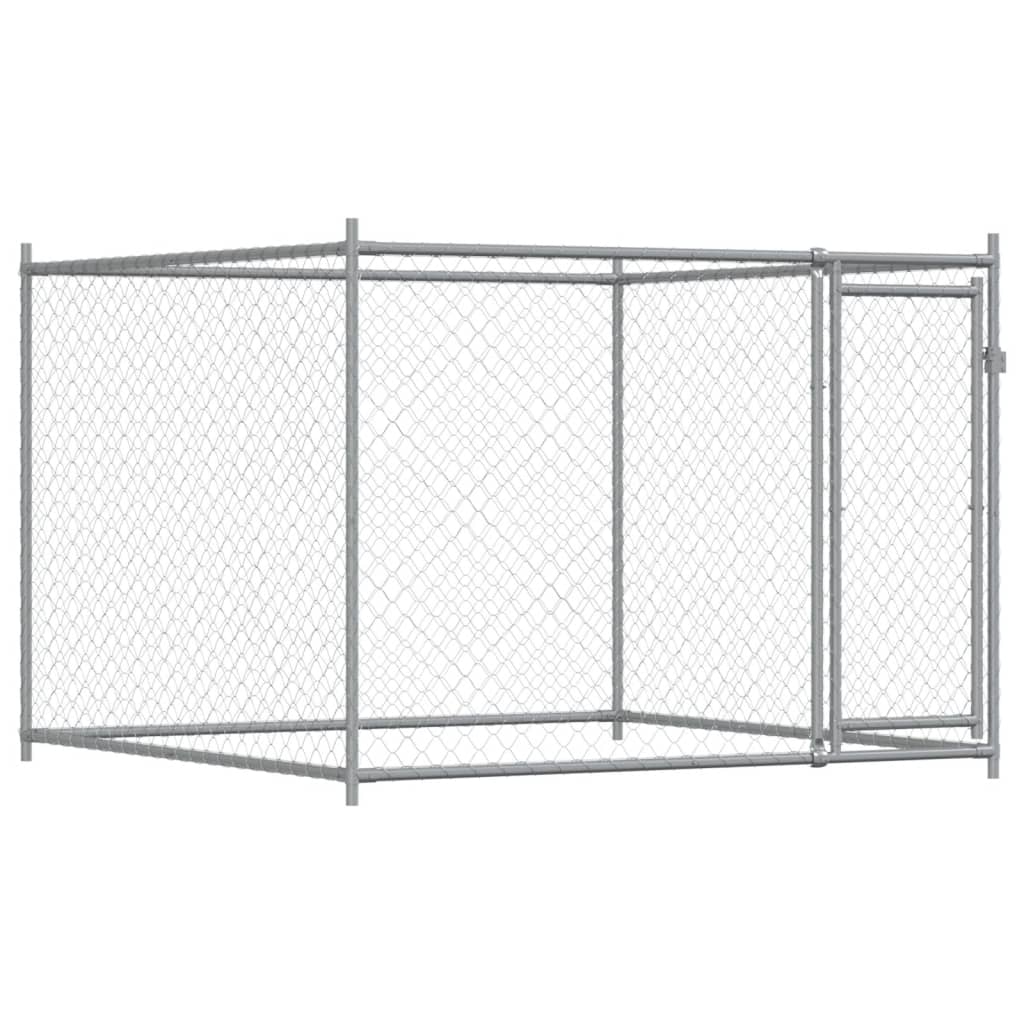 hundegård med låge 12x2x1,5 m galvaniseret stål grå