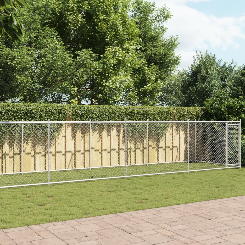 hundegård med låge 12x2x1,5 m galvaniseret stål grå