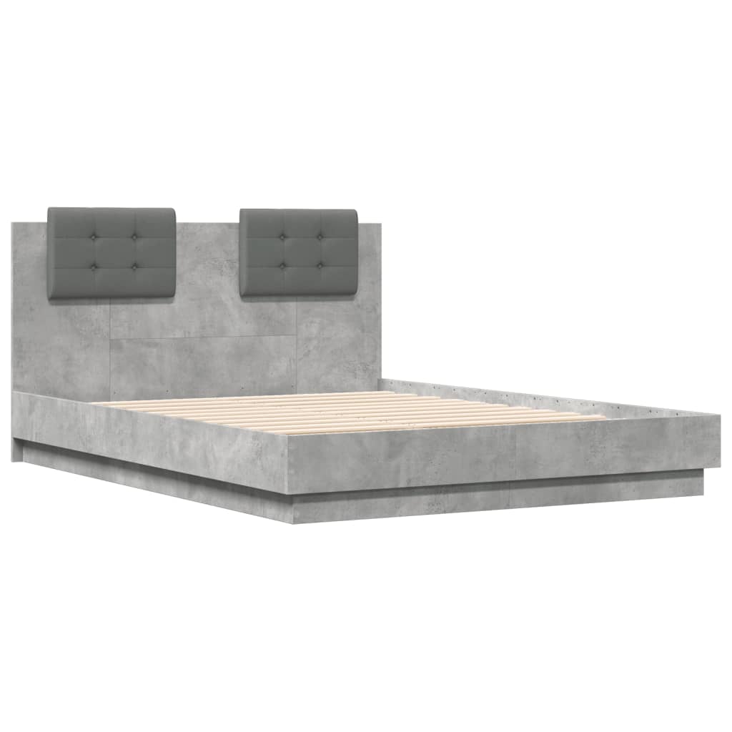 sengeramme med sengegavl 120x190 cm konstrueret træ betongrå