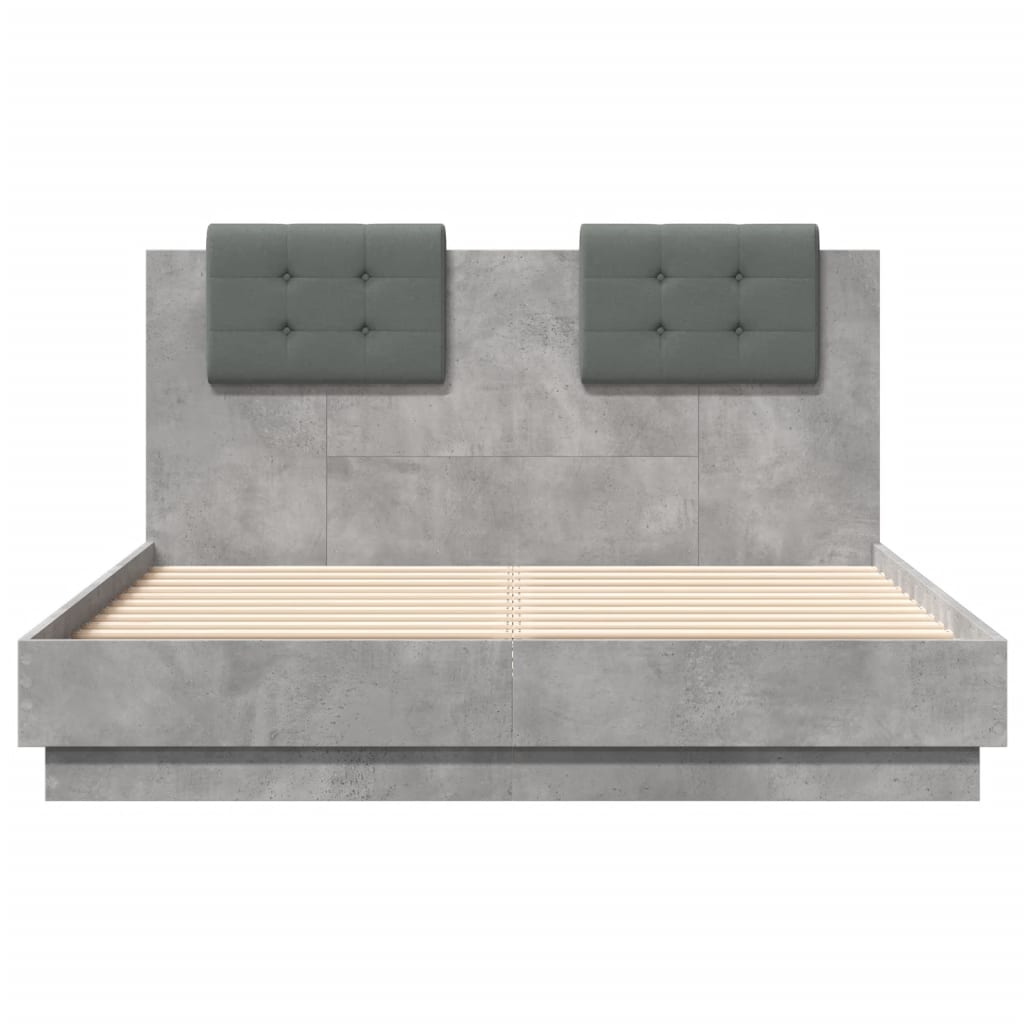 sengeramme med sengegavl 120x190 cm konstrueret træ betongrå