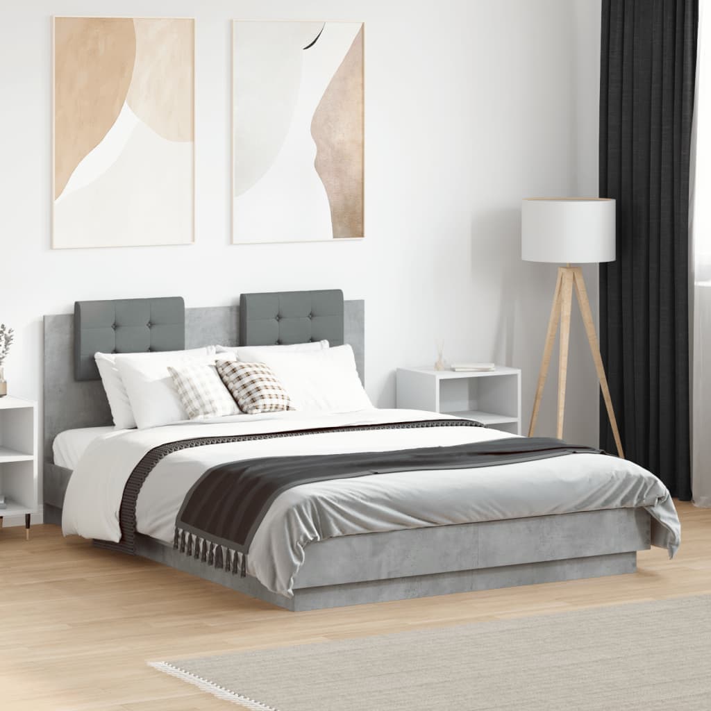 sengeramme med sengegavl 120x190 cm konstrueret træ betongrå