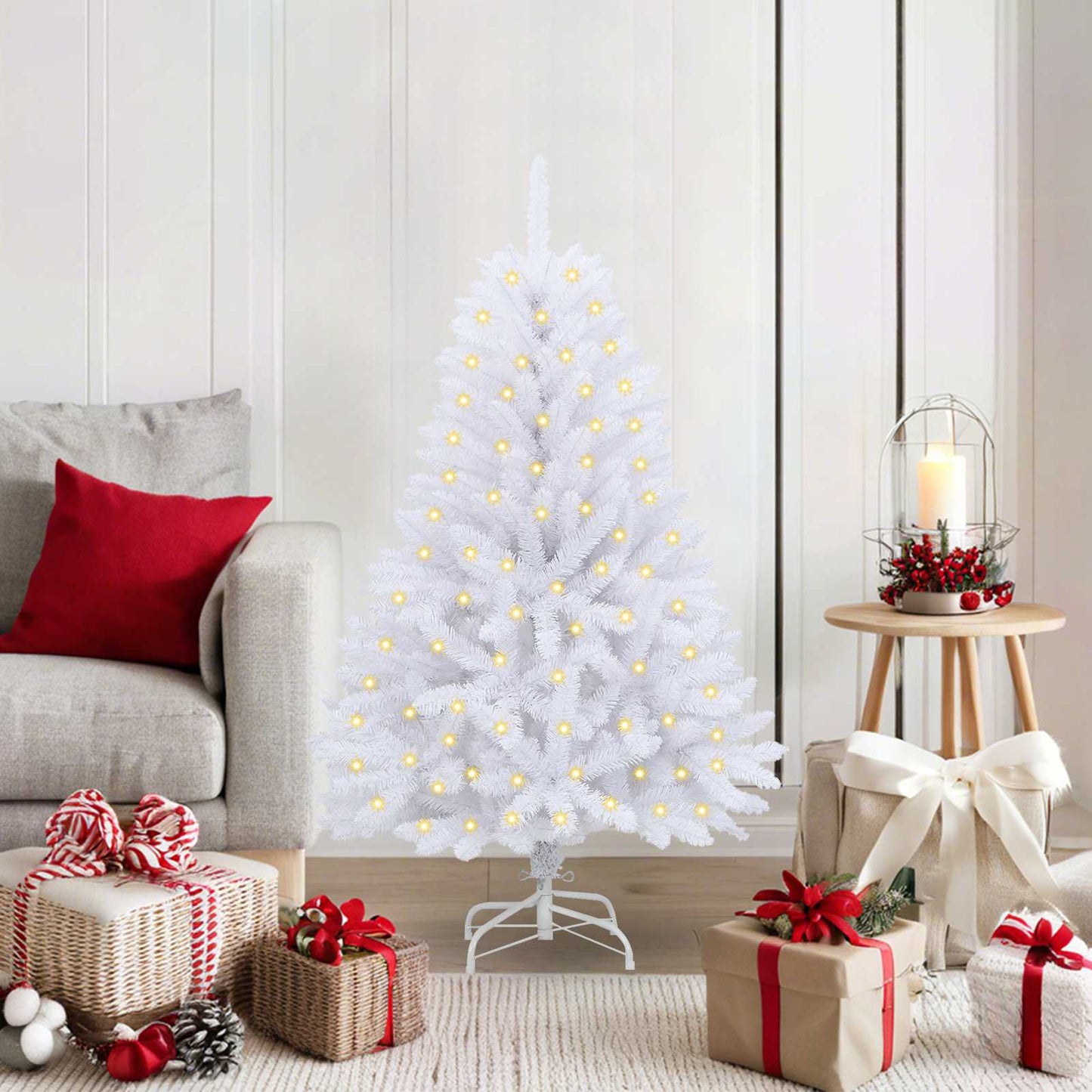 Kunstigt juletræ 150 LED'er PVC og Stål Hvid