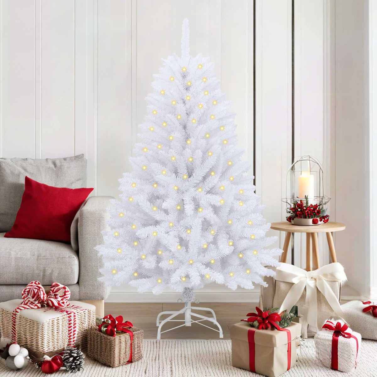 Kunstigt juletræ 150 LED'er PVC og Stål Hvid