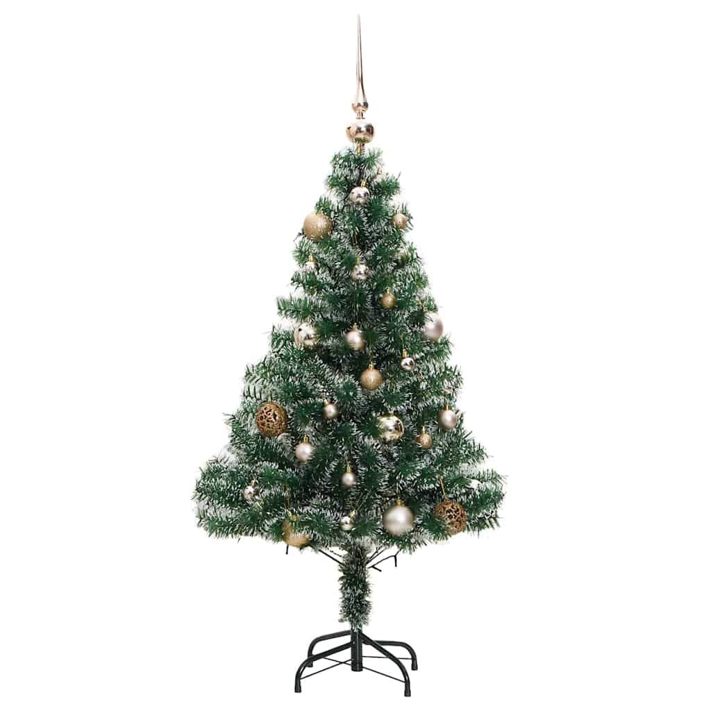 kunstigt juletræ med 150 LED'er + sne og kuglesæt 120 cm