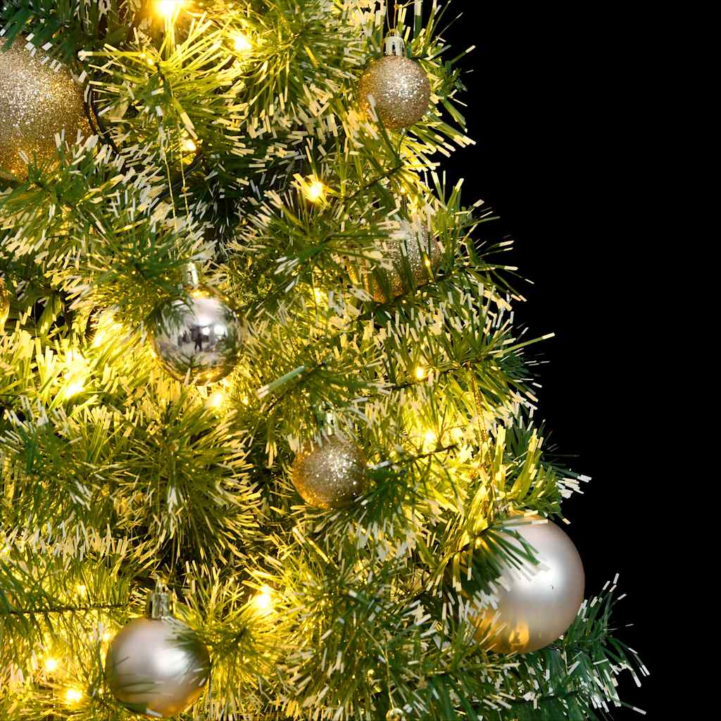 kunstigt juletræ med sne + kuglesæt og 150 LED'er 150 cm