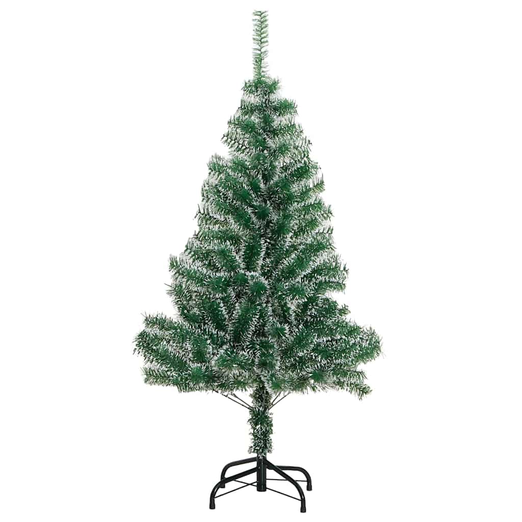 kunstigt juletræ med sne + kuglesæt og 150 LED'er 150 cm