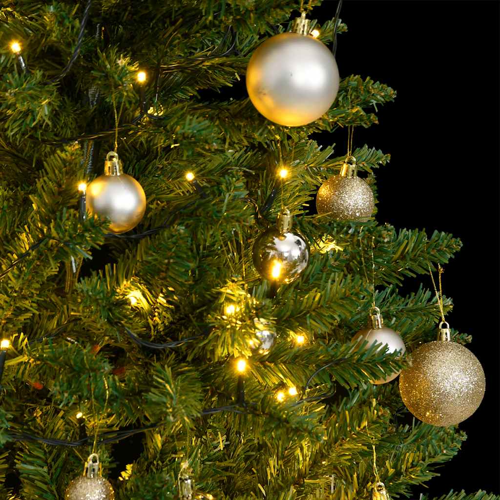 kunstigt juletræ 150 LED'er og kuglesæt hængslet 120 cm