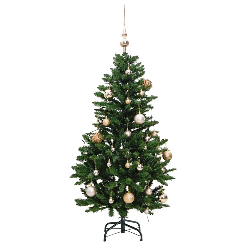 kunstigt juletræ 150 LED'er og kuglesæt hængslet 120 cm
