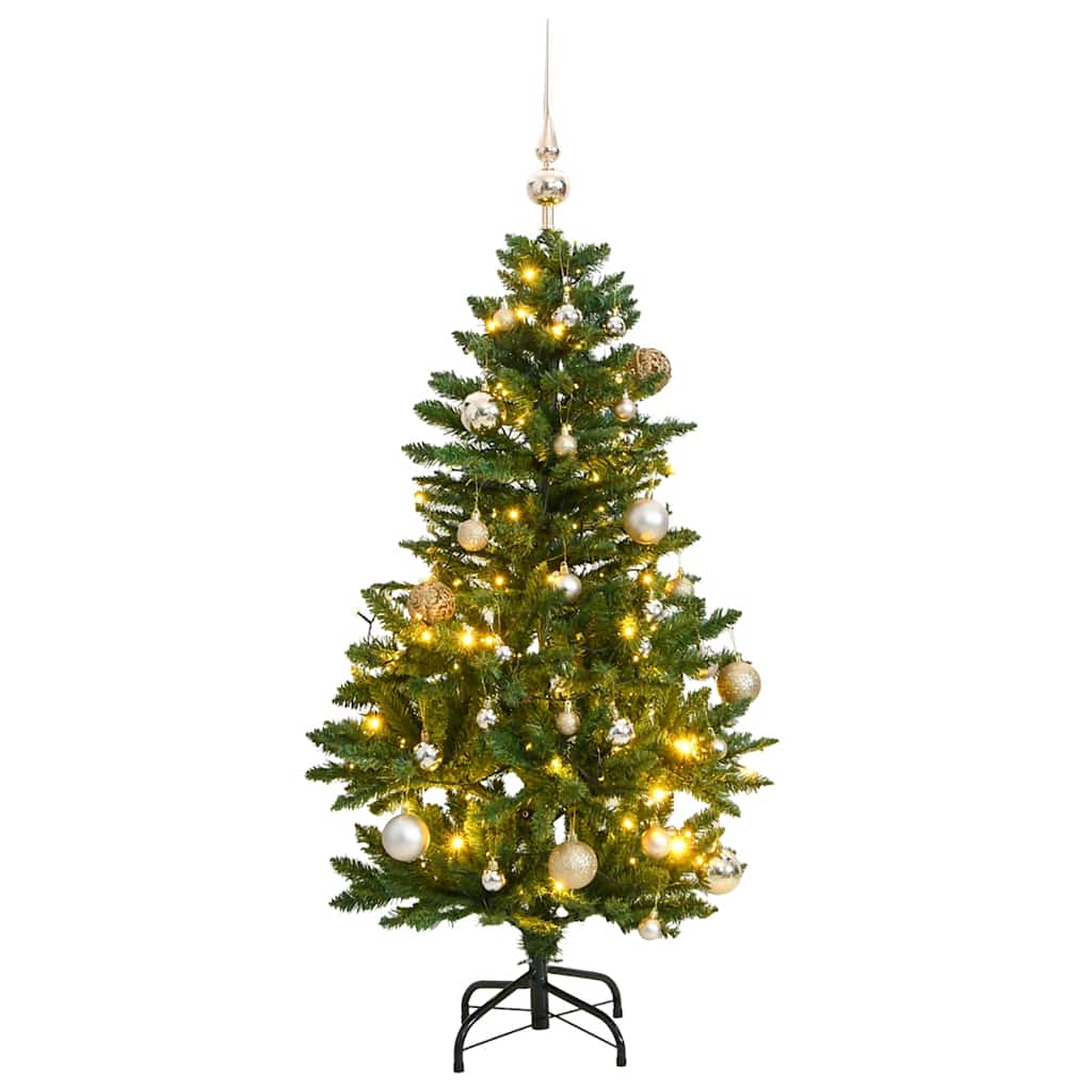 kunstigt juletræ 150 LED'er og kuglesæt hængslet 150 cm